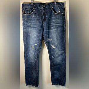 Tokyo Five Mens Jeans Size 38x32 Dark Wash Denim Respect Slim Fit Straight EUC